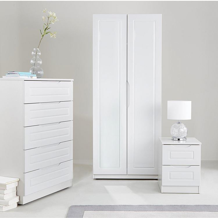 2 Door White Home Furniture MDF Wood Storage Bedroom Cheap Wardrobe